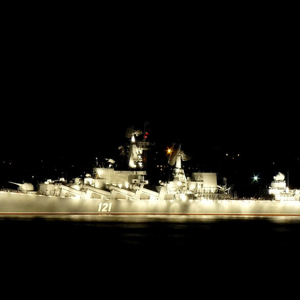 Military Vessel at night